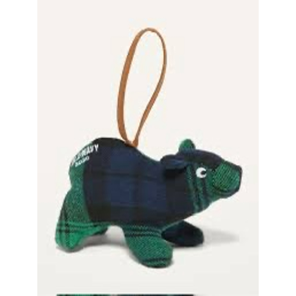 NWT Old Navy 2020 Plaid Flannel Bear Christmas Ornament Green and Navy